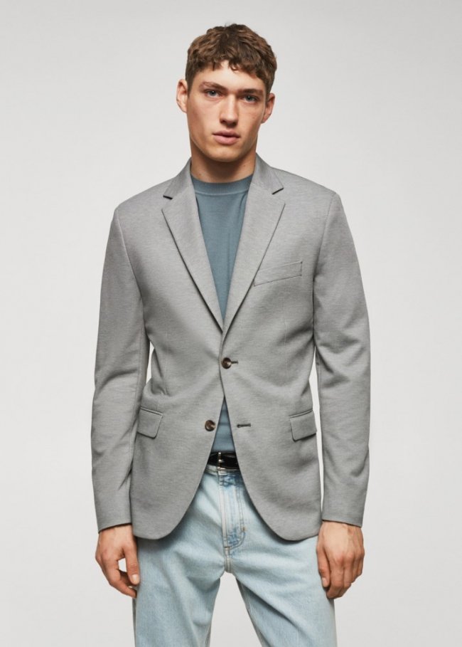 Mango Americana slim fit microestructura - Khaki