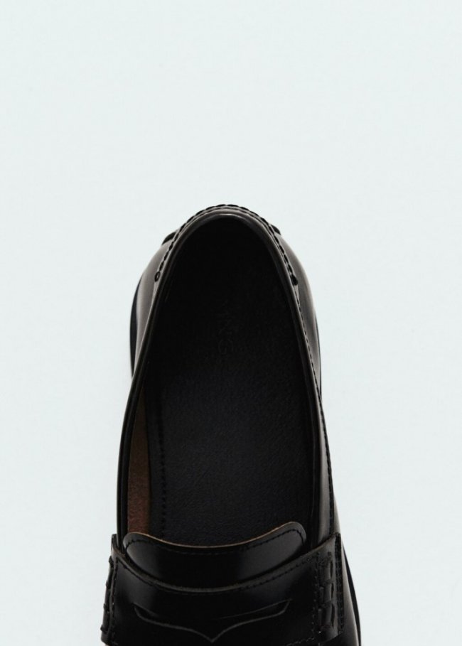 Mango Mocasín antifaz piel antic - Negro