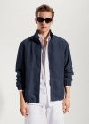 Mango Bomber 100% lino - Azul marino