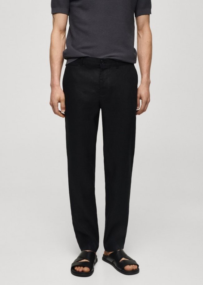 Mango Pantalón 100% lino slim fit - Negro
