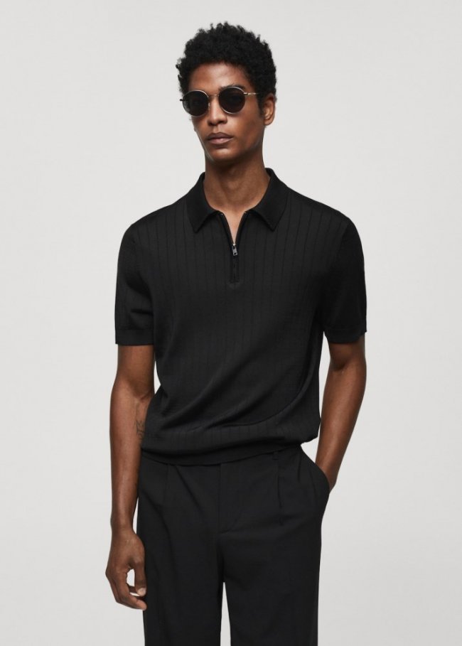 Mango Polo algodón cremallera - Negro