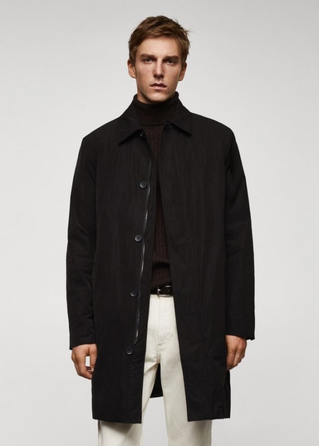 Mango Trench acolchado water repellent - Negro