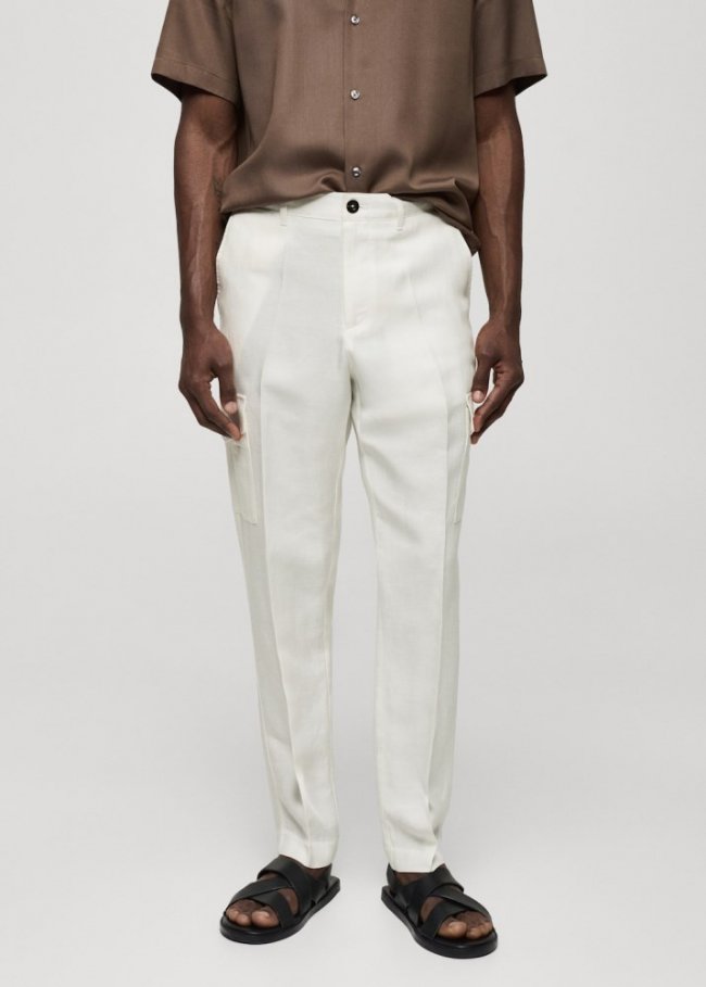 Mango Pantalón cargo mezcla lino - Blanco roto
