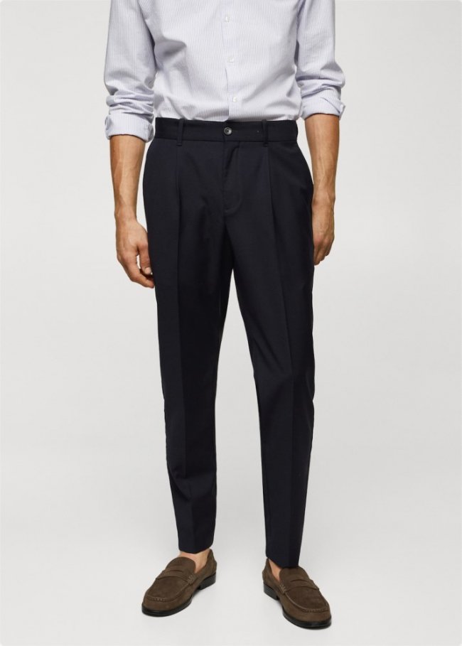 Mango Pantalón pinzas lana virgen - Azul marino