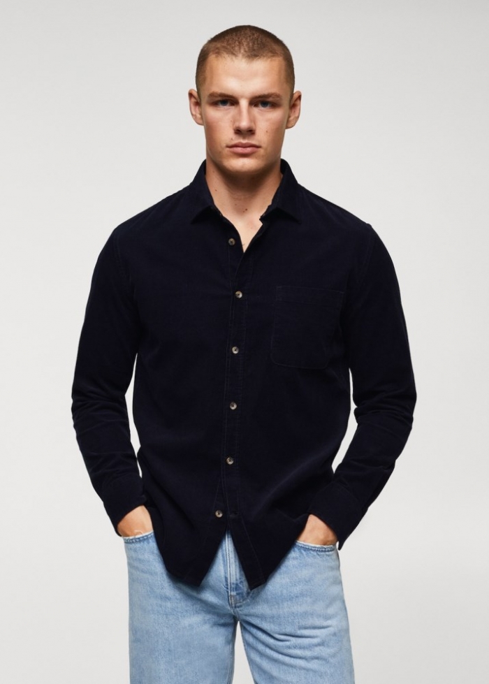 Mango Camisa regular fit micropana - Azul noche