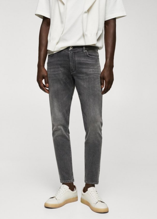 Mango Jeans Tom tapered cropped - Gris oscuro