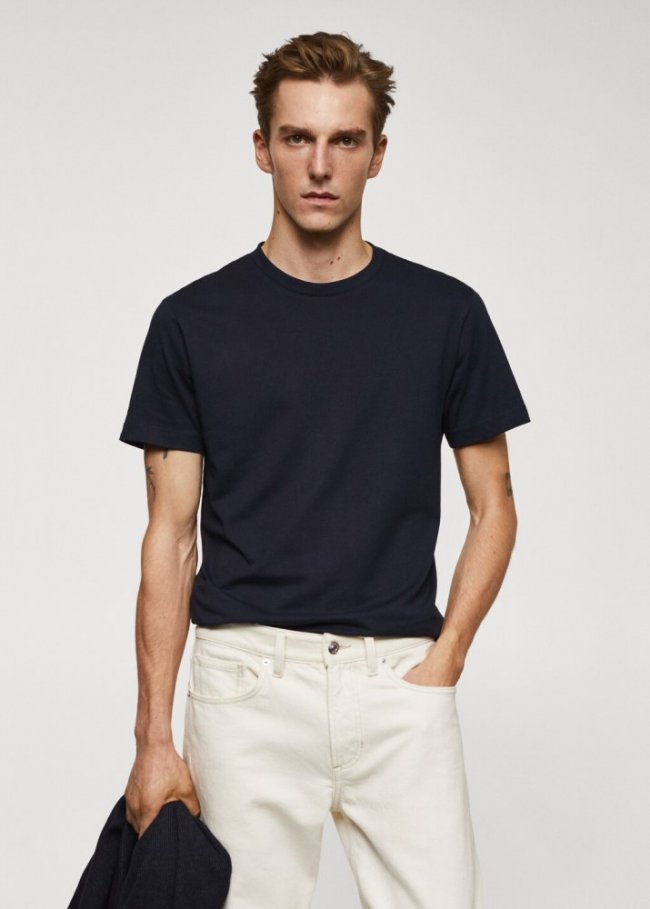 Mango Camiseta básica algodón - Azul marino oscuro