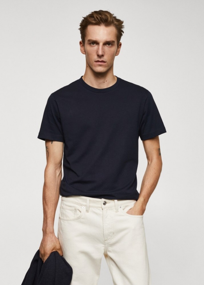 Mango Camiseta básica algodón - Azul marino oscuro