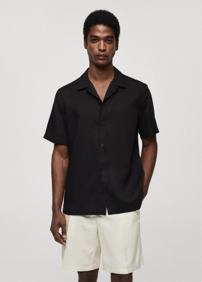 Mango Camisa regular fit cuello bowling - Negro