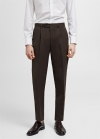 Mango Pantalón traje slim fit algodón lino - Marrón