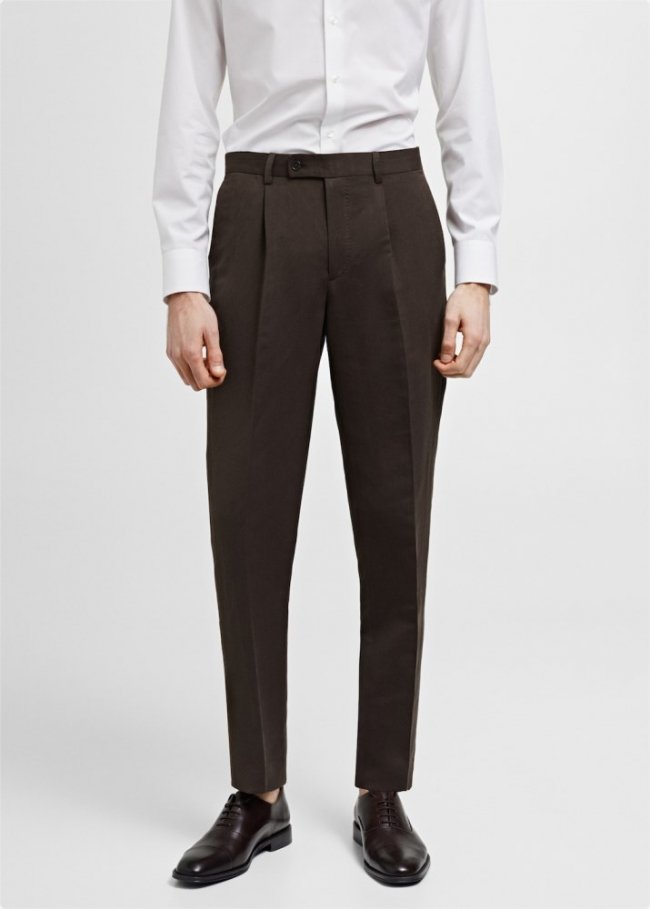 Mango Pantalón traje slim fit algodón lino - Marrón