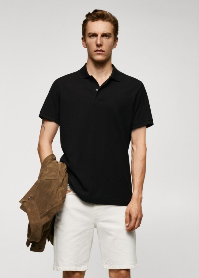 Mango Polo 100% algodón pique - Negro