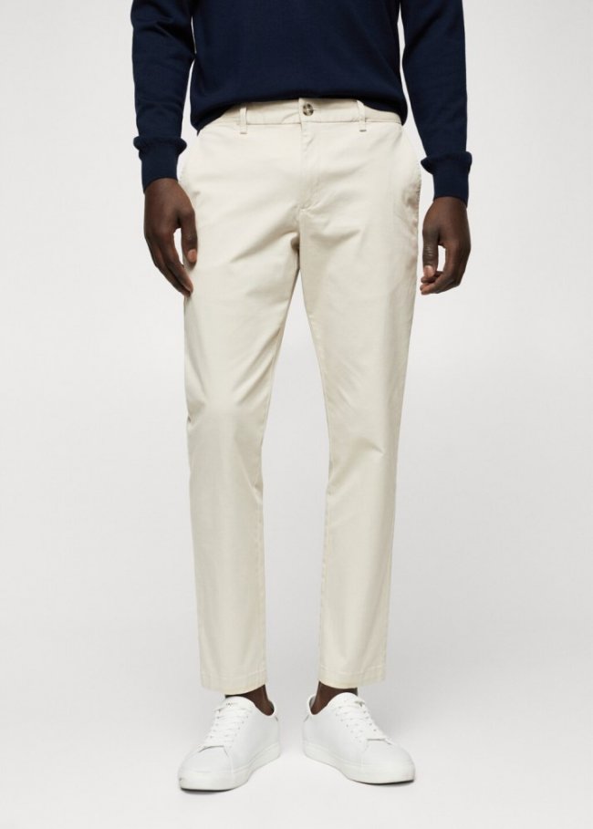 Mango Pantalón algodón tapered crop - Gris claro/pastel