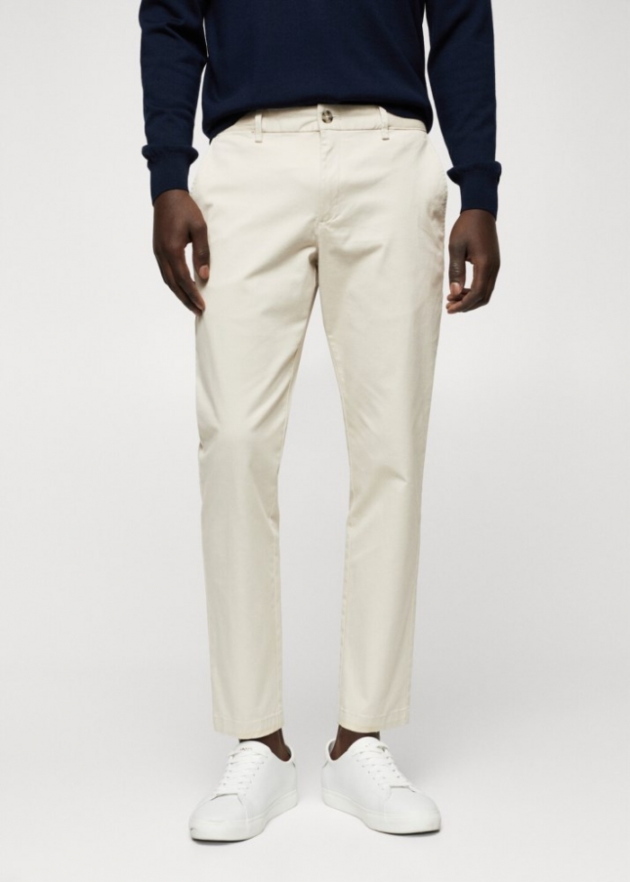 Mango Pantalón algodón tapered crop - Gris claro/pastel