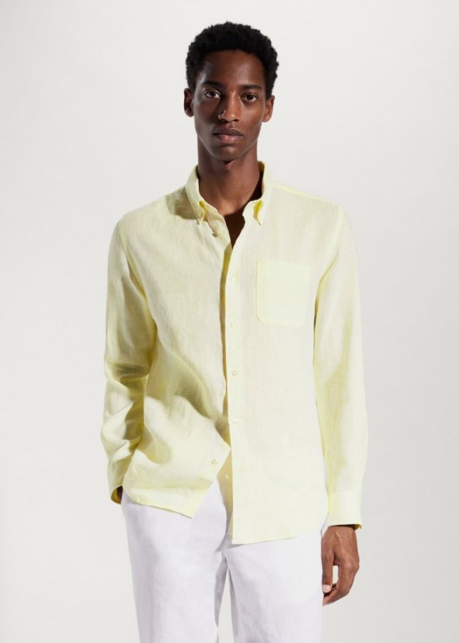 Mango Camisa slim fit 100% lino - Amarillo