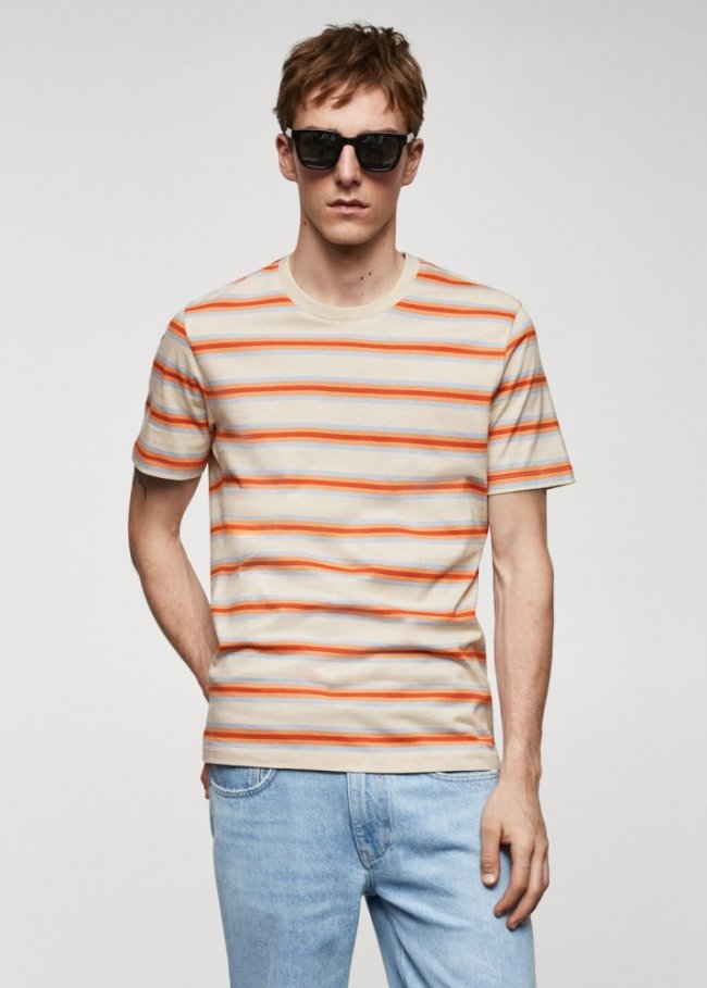 Mango Camiseta 100% algodón rayas - Rojo