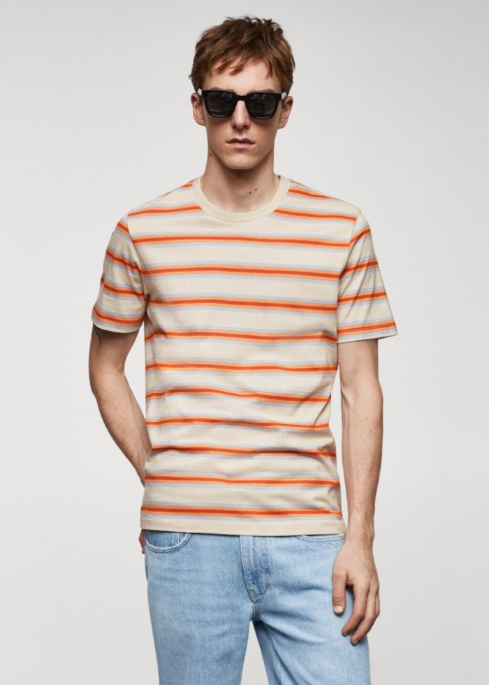 Mango Camiseta 100% algodón rayas - Rojo