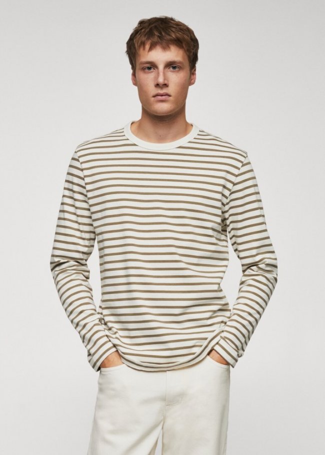 Mango Camiseta manga larga rayas - Oliva