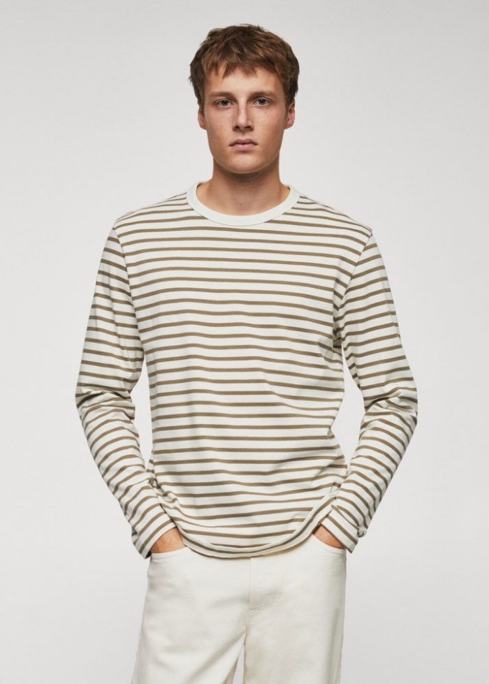 Mango Camiseta manga larga rayas - Oliva