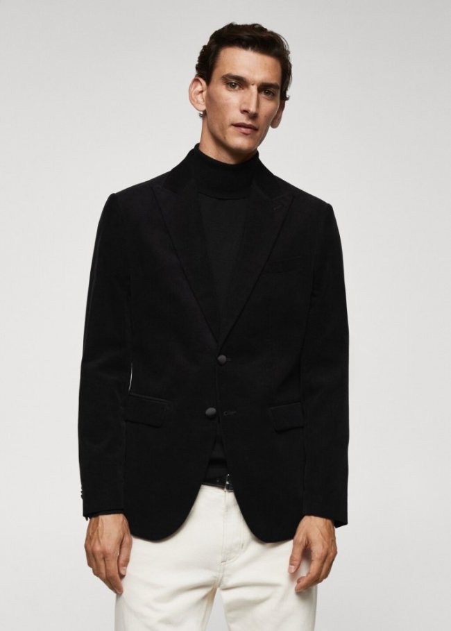 Mango Americana slim fit pana - Negro