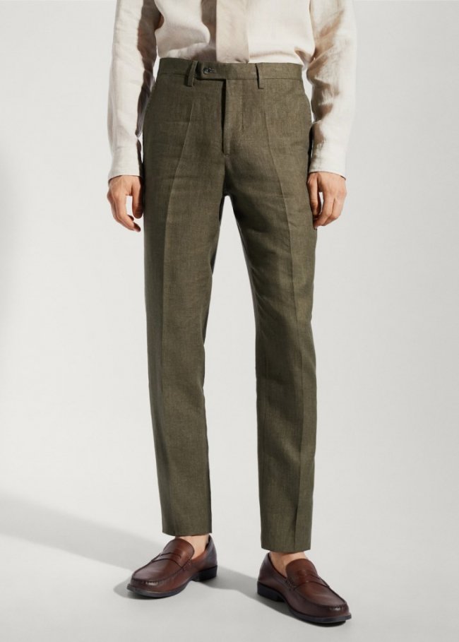 Mango Pantalón traje 100% lino - Verde