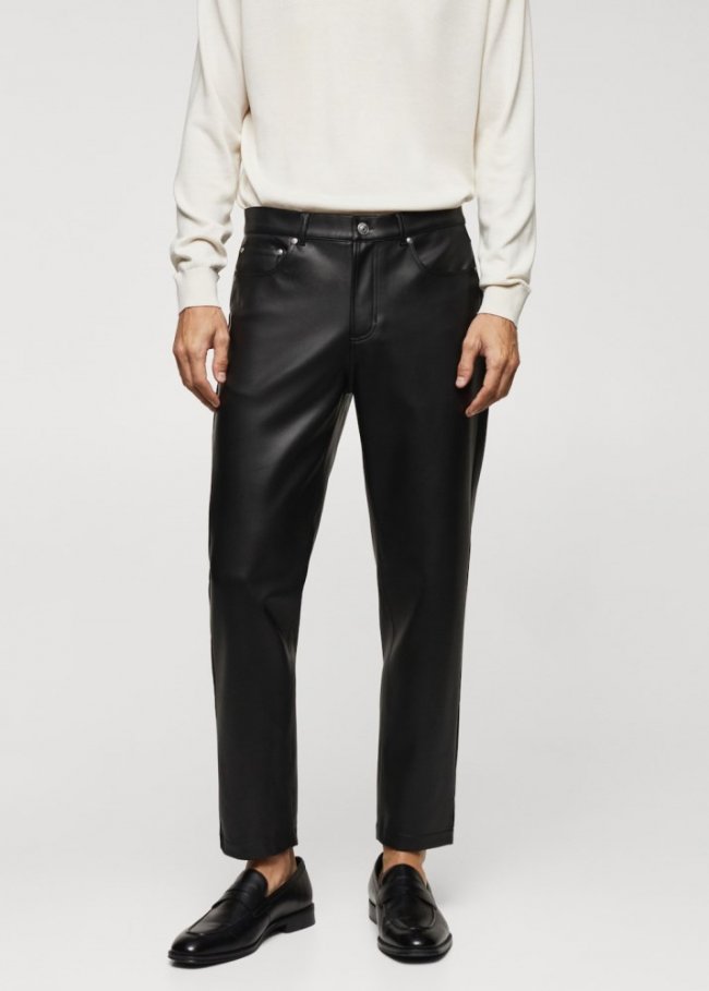 Mango Pantalón slim fit efecto piel - Negro