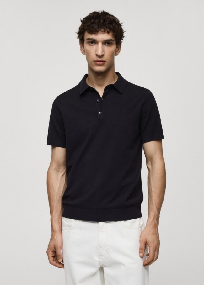 Mango Polo punto fino - Azul marino oscuro