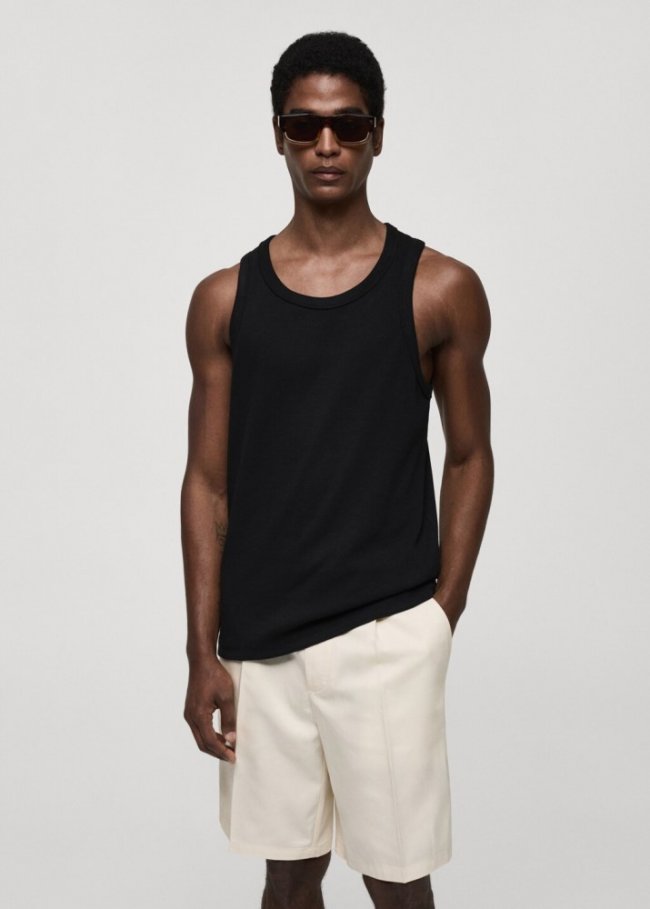 Mango Camiseta algodón tirantes - Negro