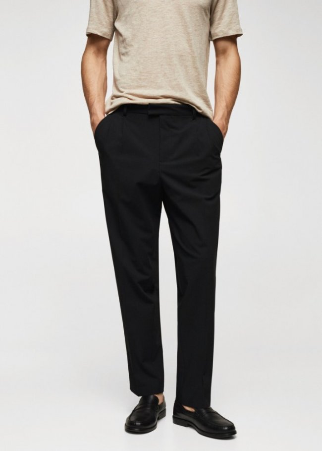 Mango Pantalón regular fit algodón pinzas - Negro