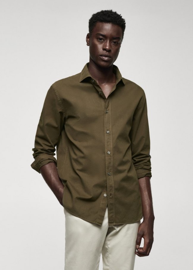 Mango Camisa slim fit 100% algodón - Khaki