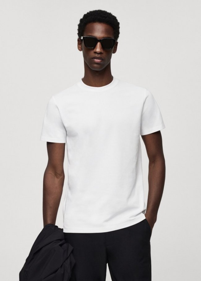Mango Camiseta microestructura transpirable - Blanco