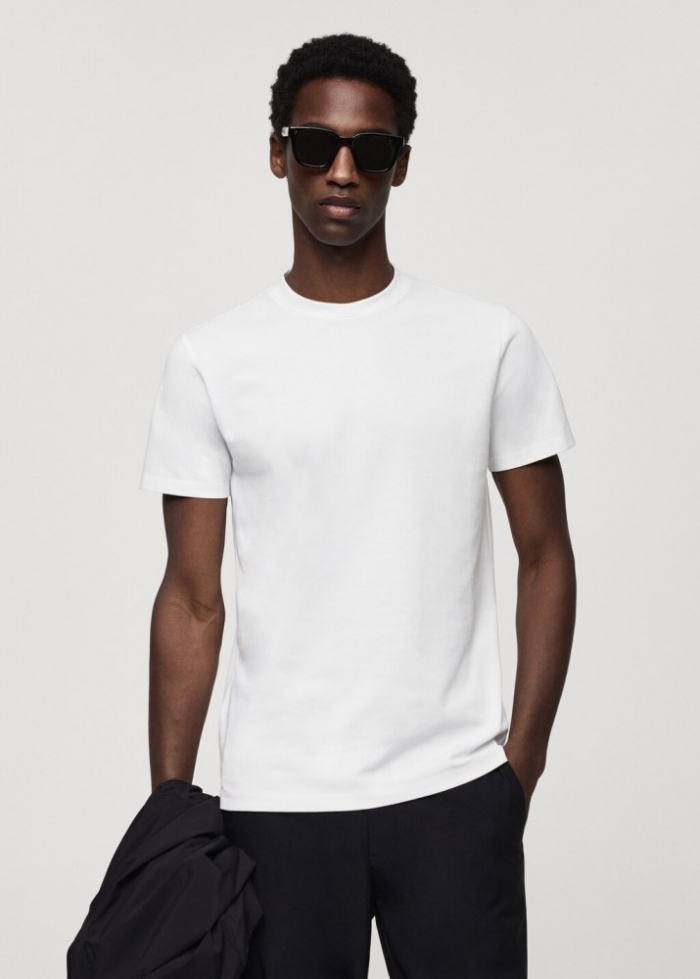 Mango Camiseta microestructura transpirable - Blanco
