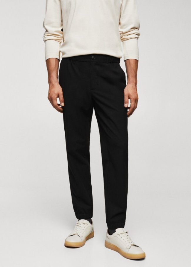 Mango Pantalón jogger slim fit cordón - Negro