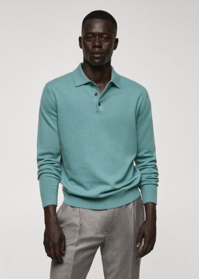 Mango Polo punto lana cashmere - Azul celeste