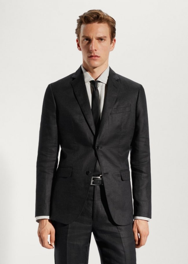 Mango Americana traje 100% lino - Negro