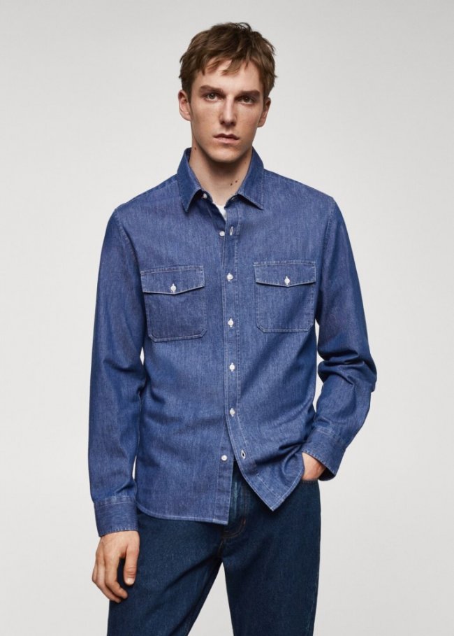 Mango Sobrecamisa denim bolsillos - Azul medio