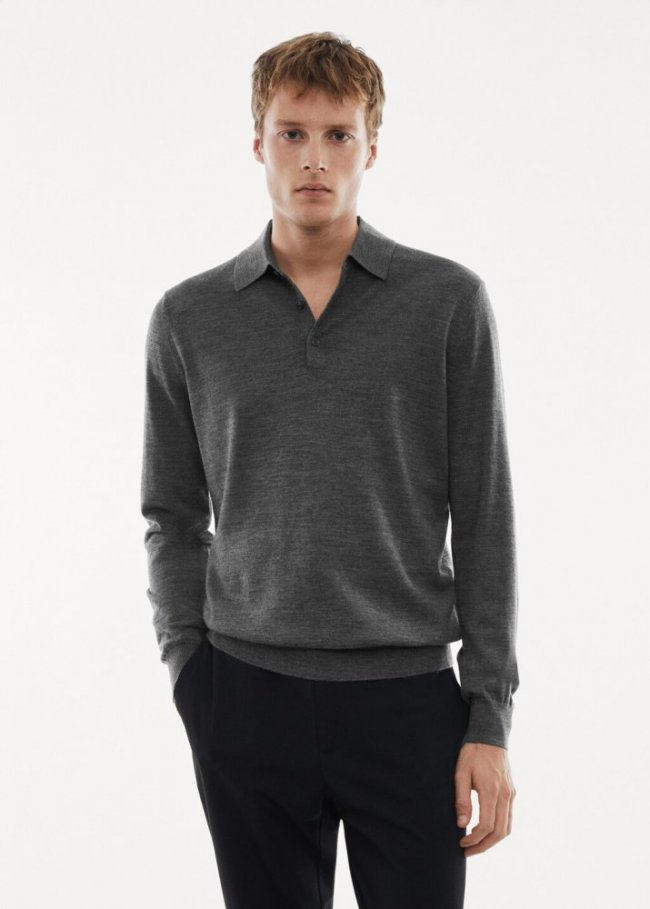 Mango Polo 100% lana merino manga larga - Gris medio