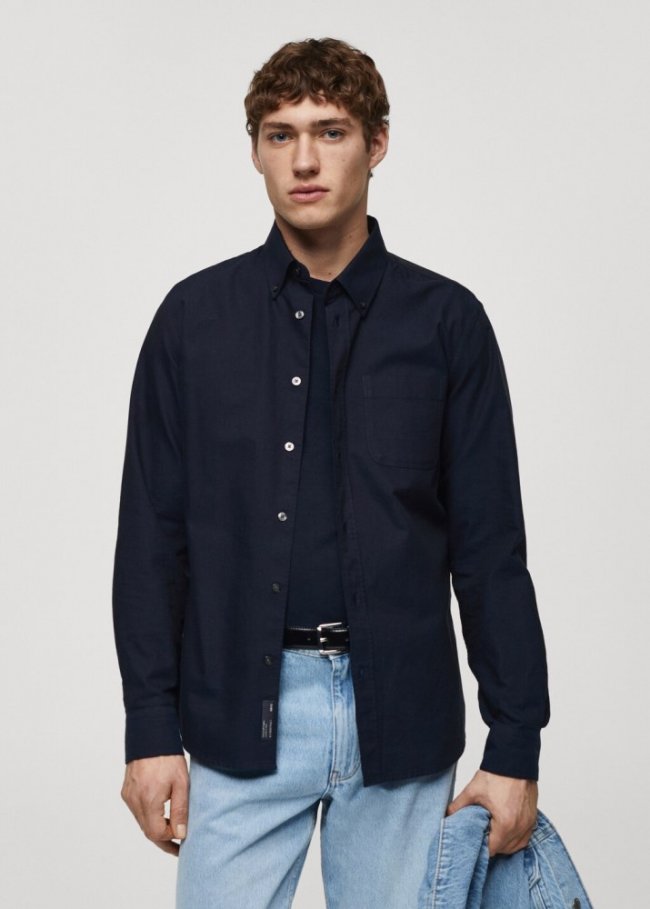 Mango Camisa regular fit Oxford algodón - Azul marino