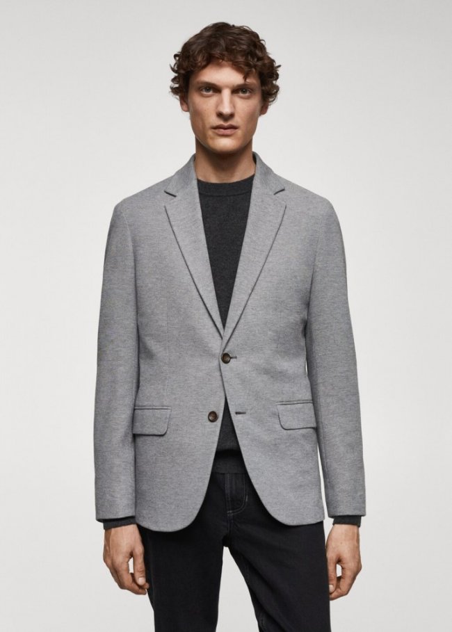 Mango Americana slim fit algodón estructura - Gris