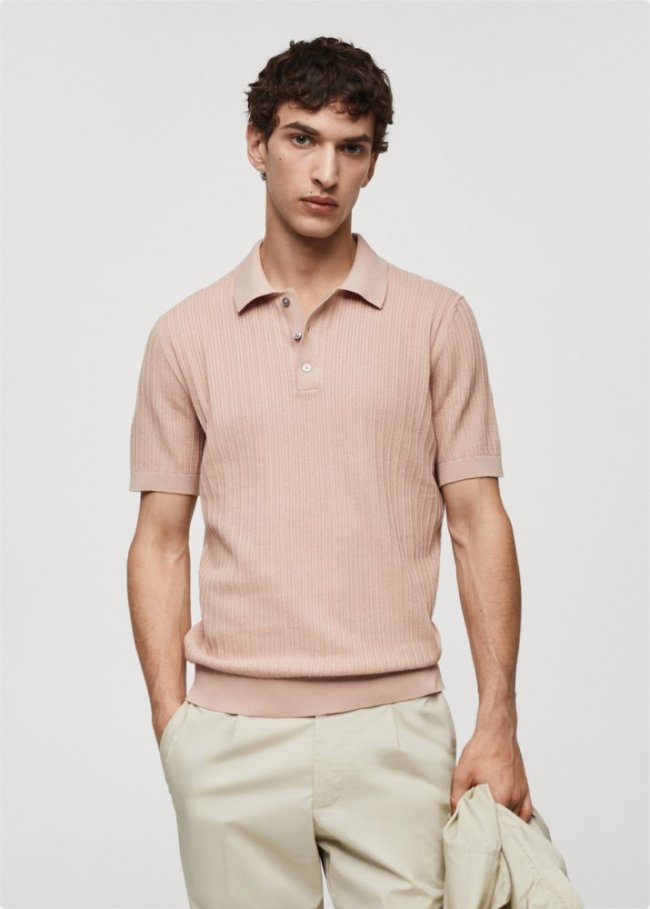Mango Polo punto algodón calado - Salmón
