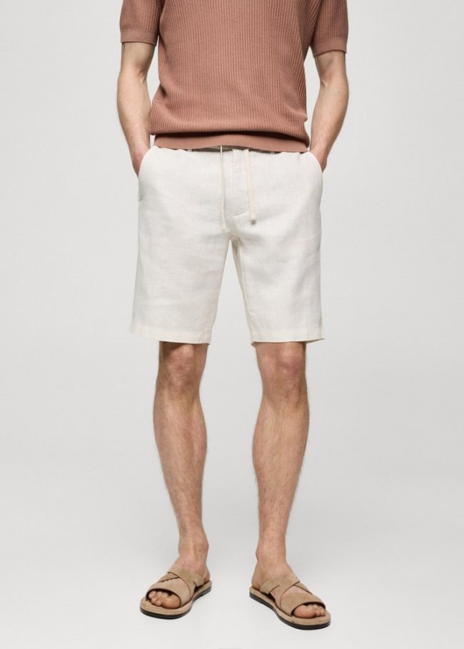 Mango Bermudas 100% lino cordón - Blanco roto