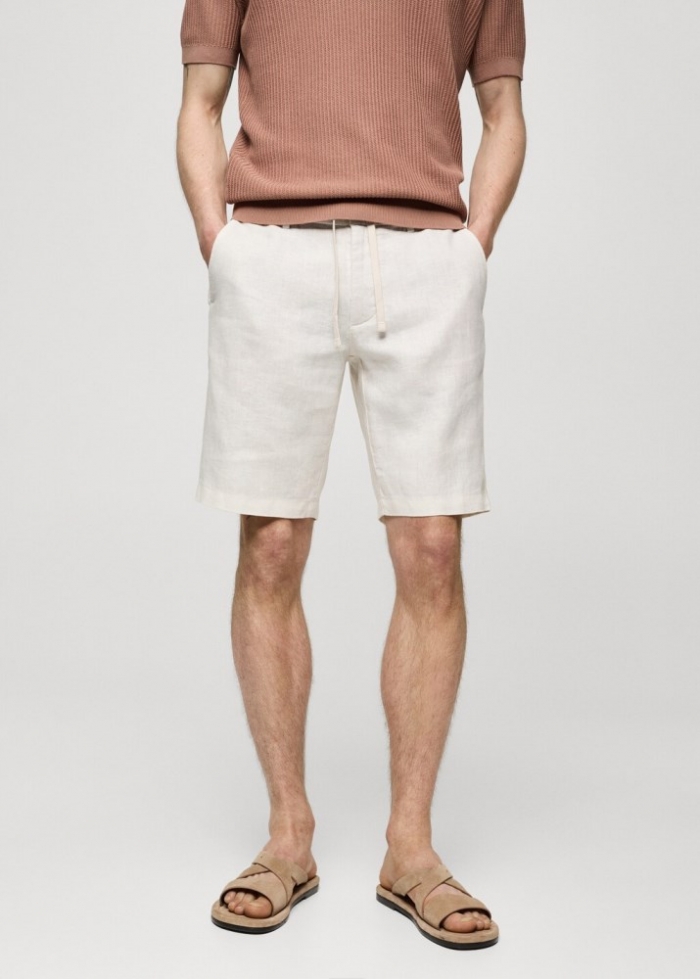 Mango Bermudas 100% lino cordón - Blanco roto
