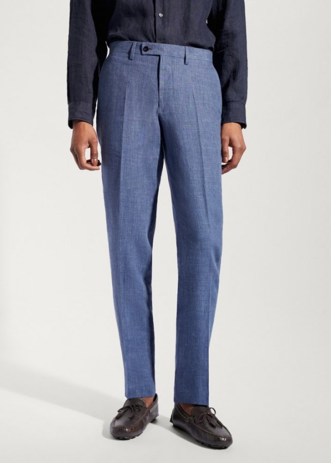 Mango Pantalón traje 100% lino - Azul indigo