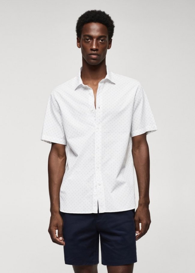 Mango Camisa 100% algodón manga corta mircoestampado - Blanco