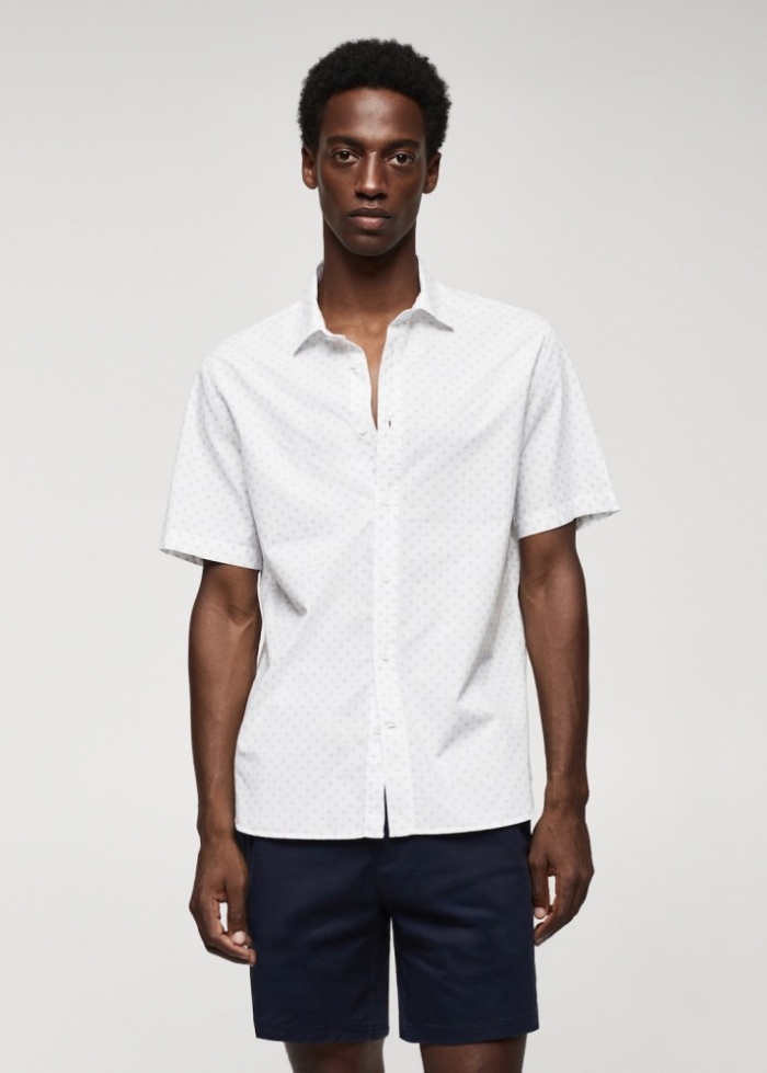 Mango Camisa 100% algodón manga corta mircoestampado - Blanco