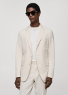 Mango Americana de traje slim fit algodón seersucker rayas - Beige