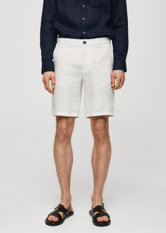 Mango Bermudas slim fit 100% lino - Blanco