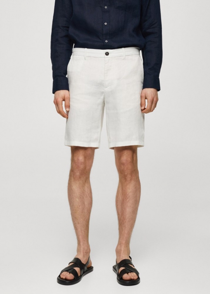 Mango Bermudas slim fit 100% lino - Blanco