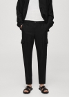 Mango Pantalón cargo mezcla lino - Negro
