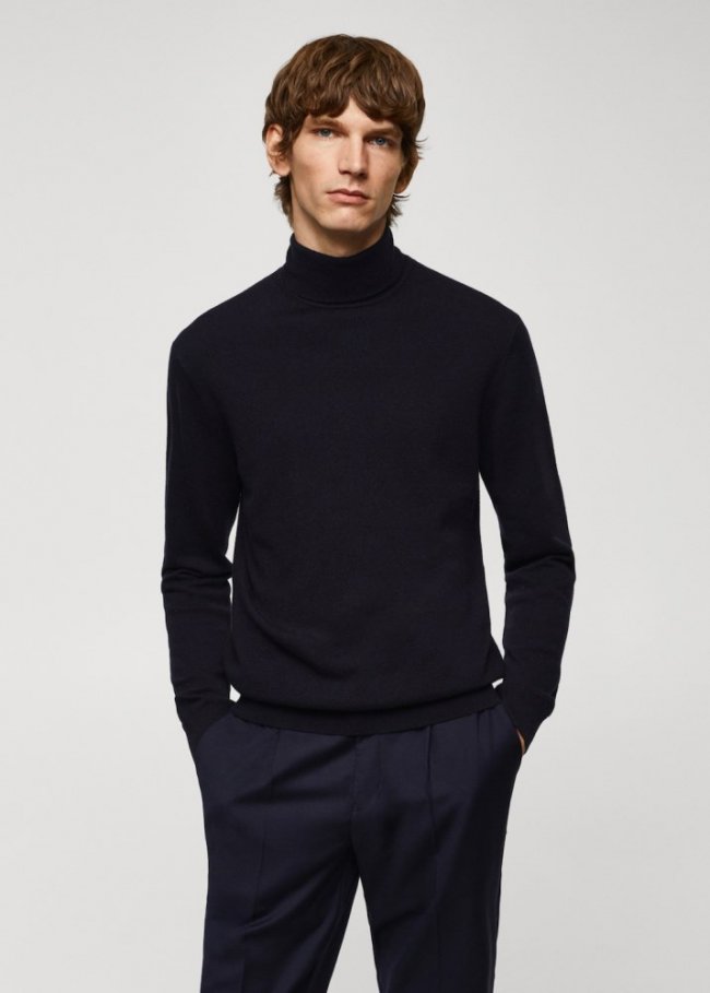 Mango Jersey lana cuello alto - Azul marino